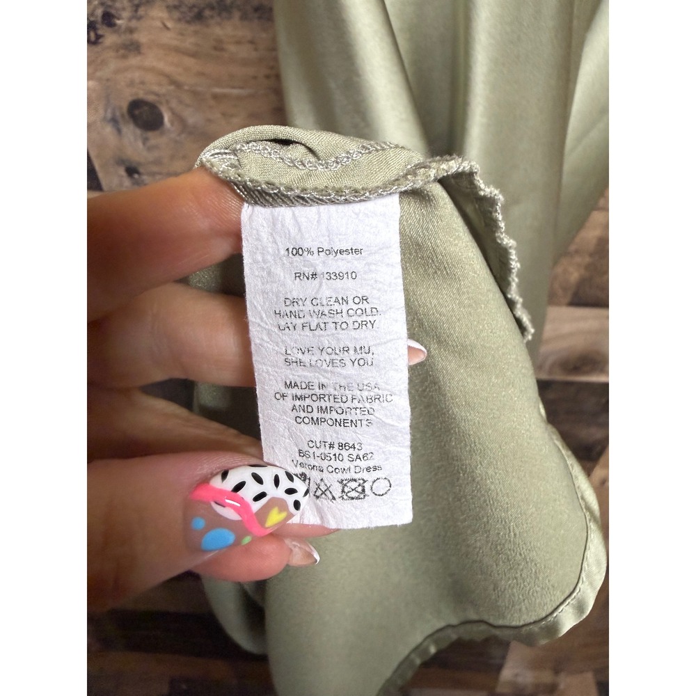 Show Me Your Mumu Verona Cowl Dress Sage Green Satin Midi Slip Dress Medium - Picture 6 of 7